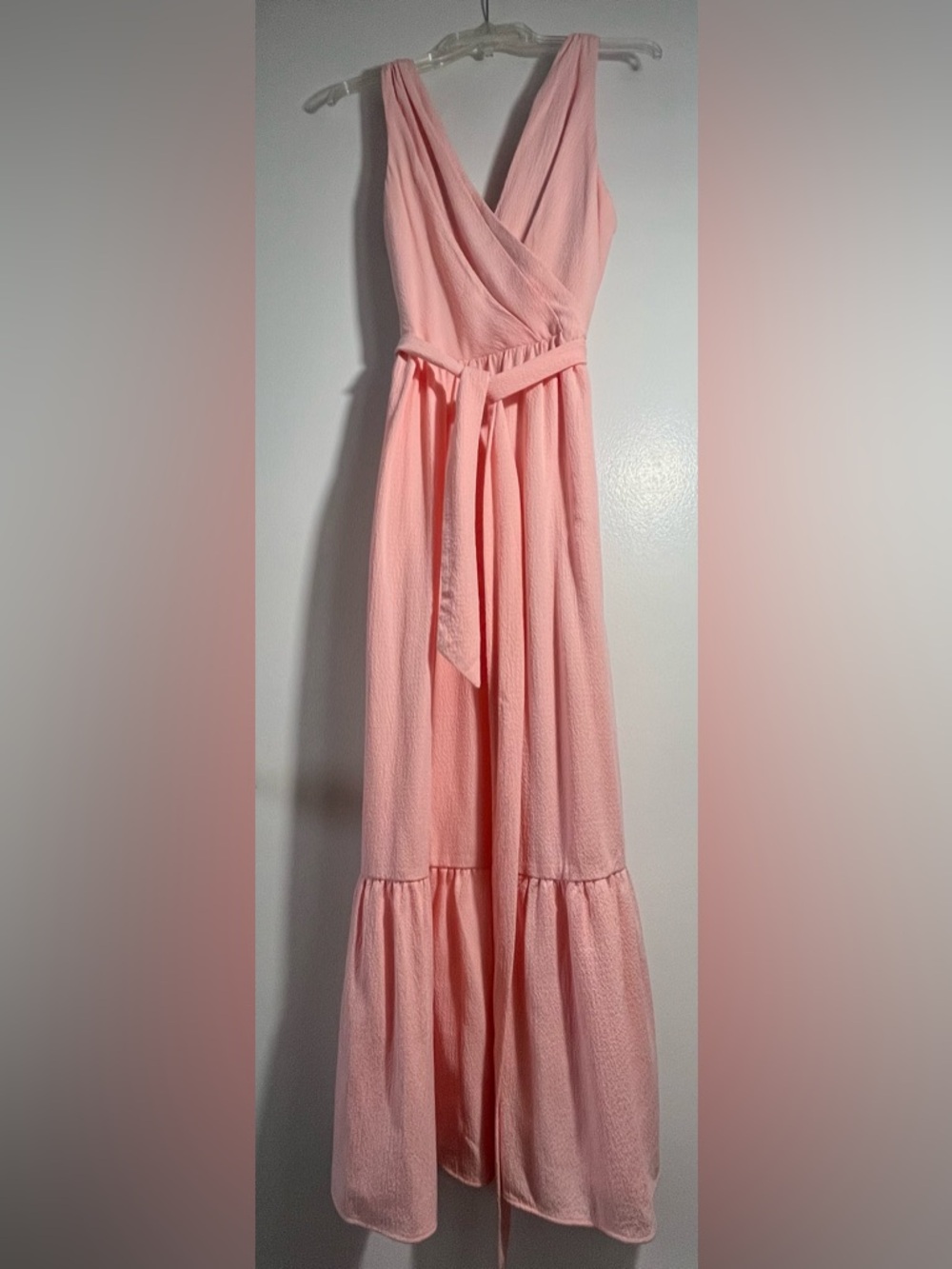 DKNY Blush Pink Textured midi vneck dress